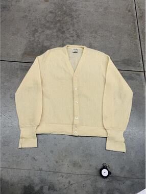 vintage lord jeff made in usa beige cardigan knit sweater size medium